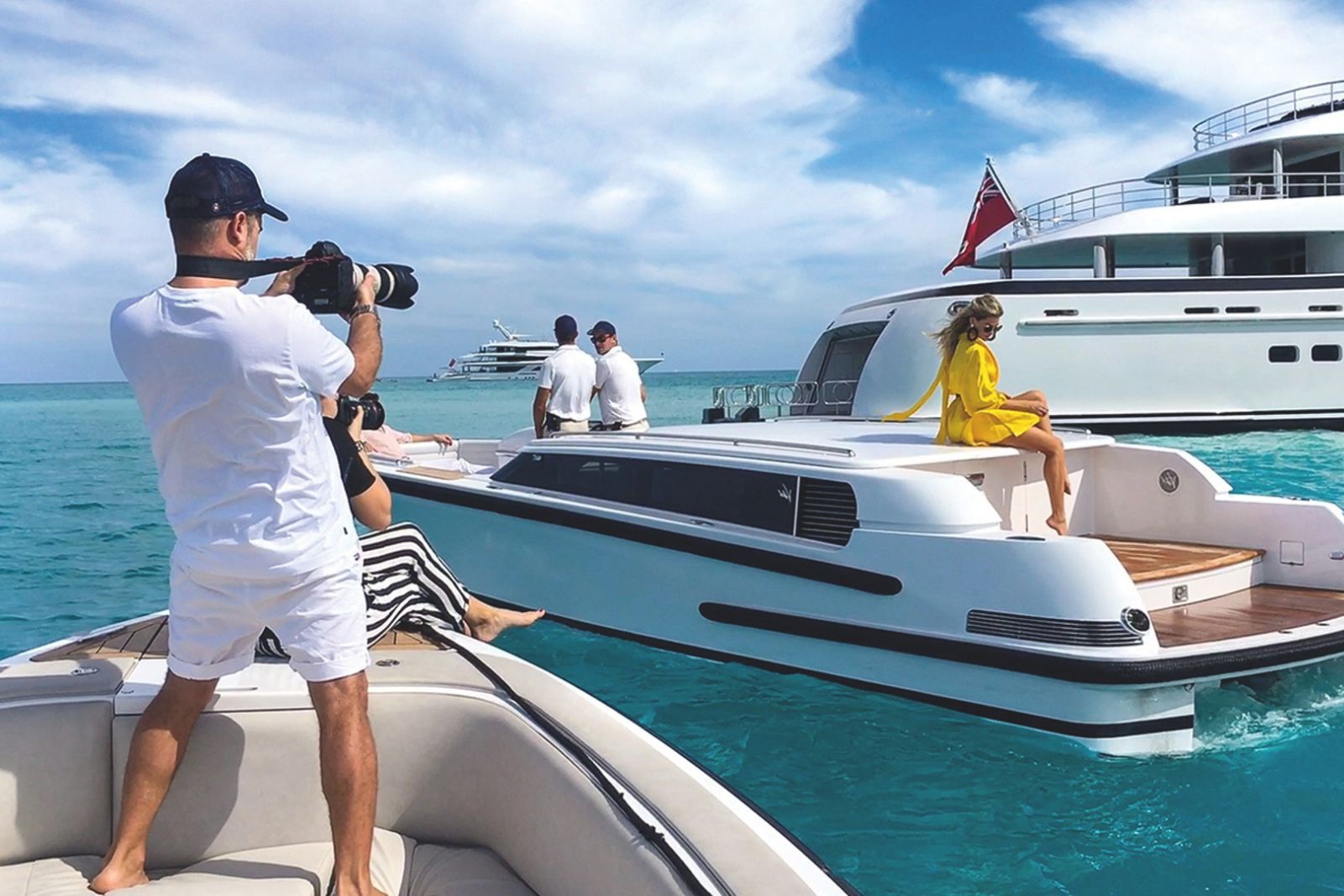 Photoshoot and Content — model in yellow on luxury yacht